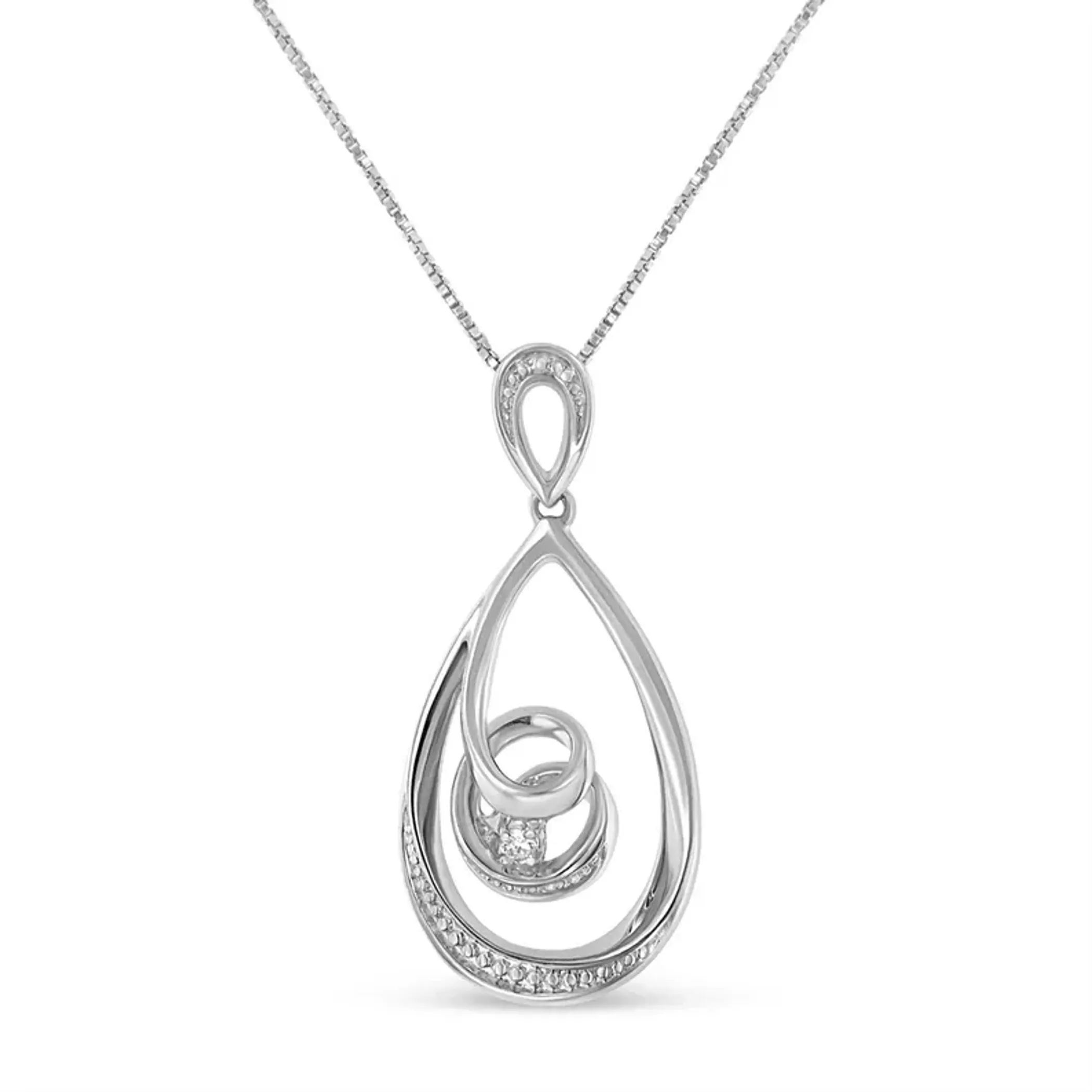 10K White Gold Diamond Accented Open Teardrop Twisted Curl 18" Pendant Necklace (J-K Color, I2-I3 Clarity)