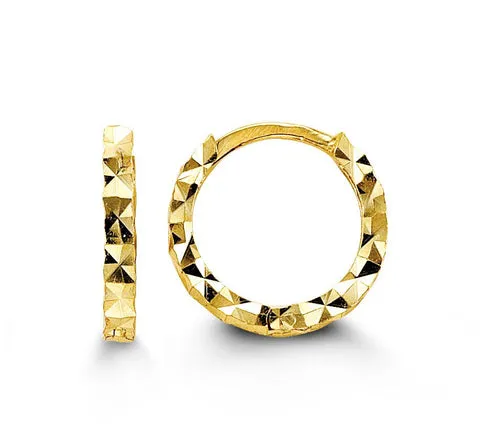 10K Yellow Gold Diamond Cut Kid's Hoop Earrings