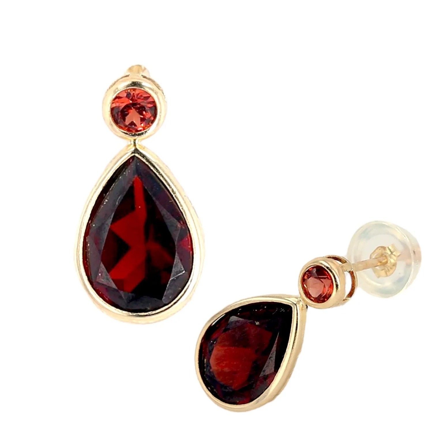 10k yellow gold drop tear red natural garnet earrings-972