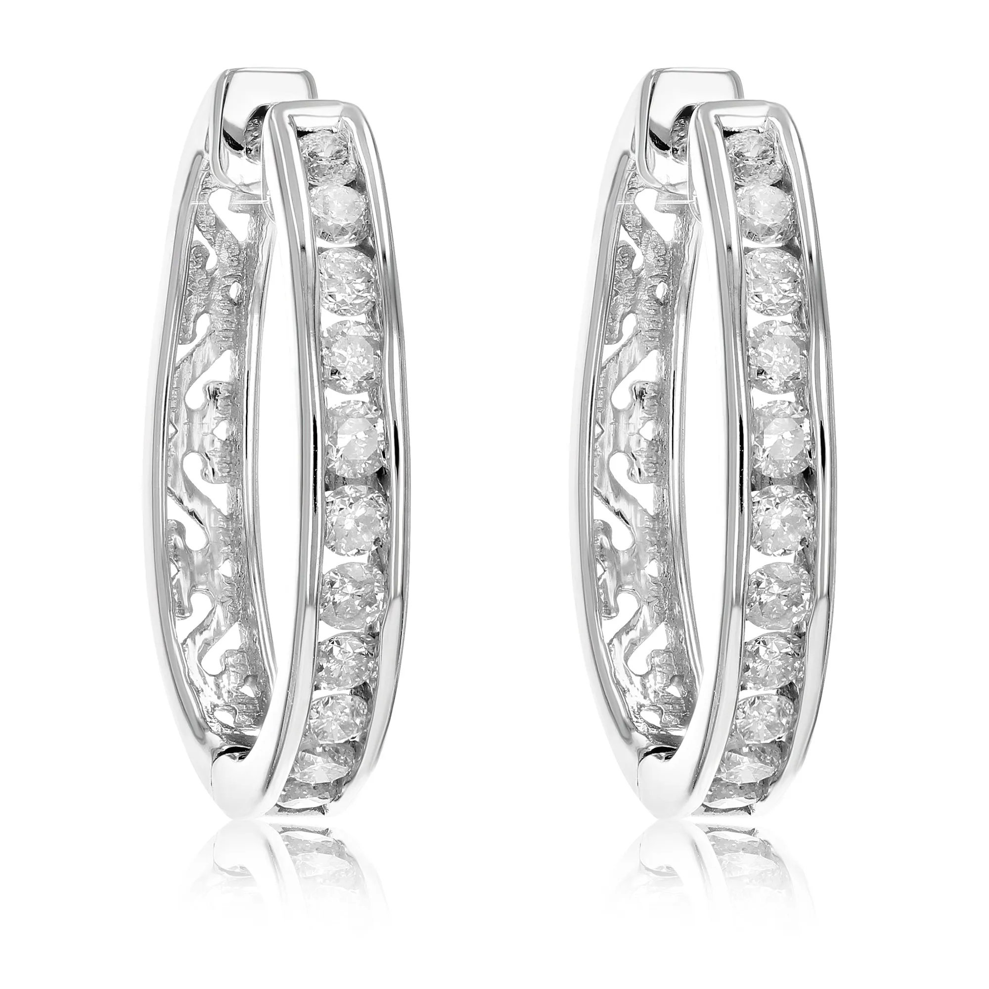 1/2 cttw Diamond Channel Hoop Earrings in .925 Sterling Silver