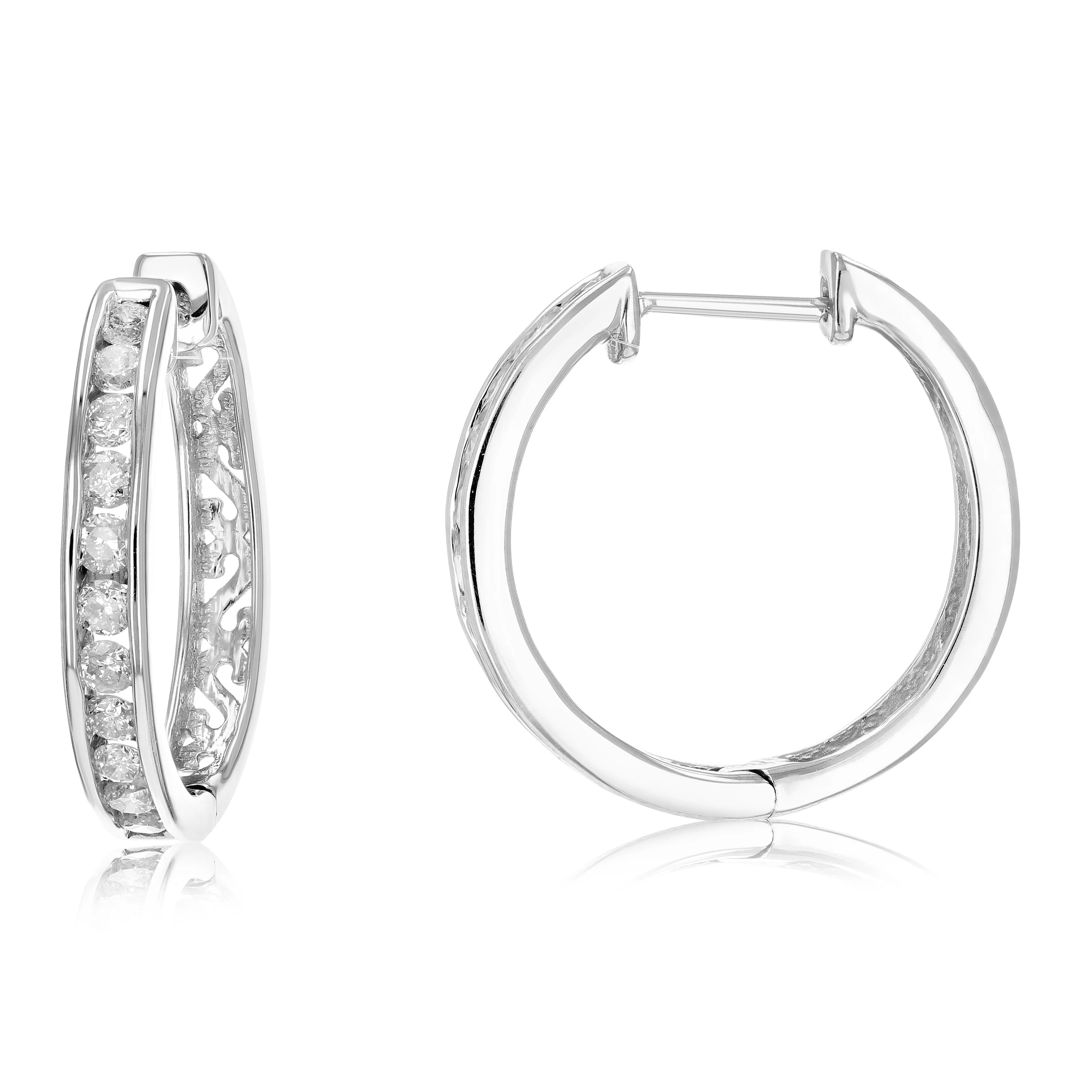 1/2 cttw Diamond Channel Hoop Earrings in .925 Sterling Silver