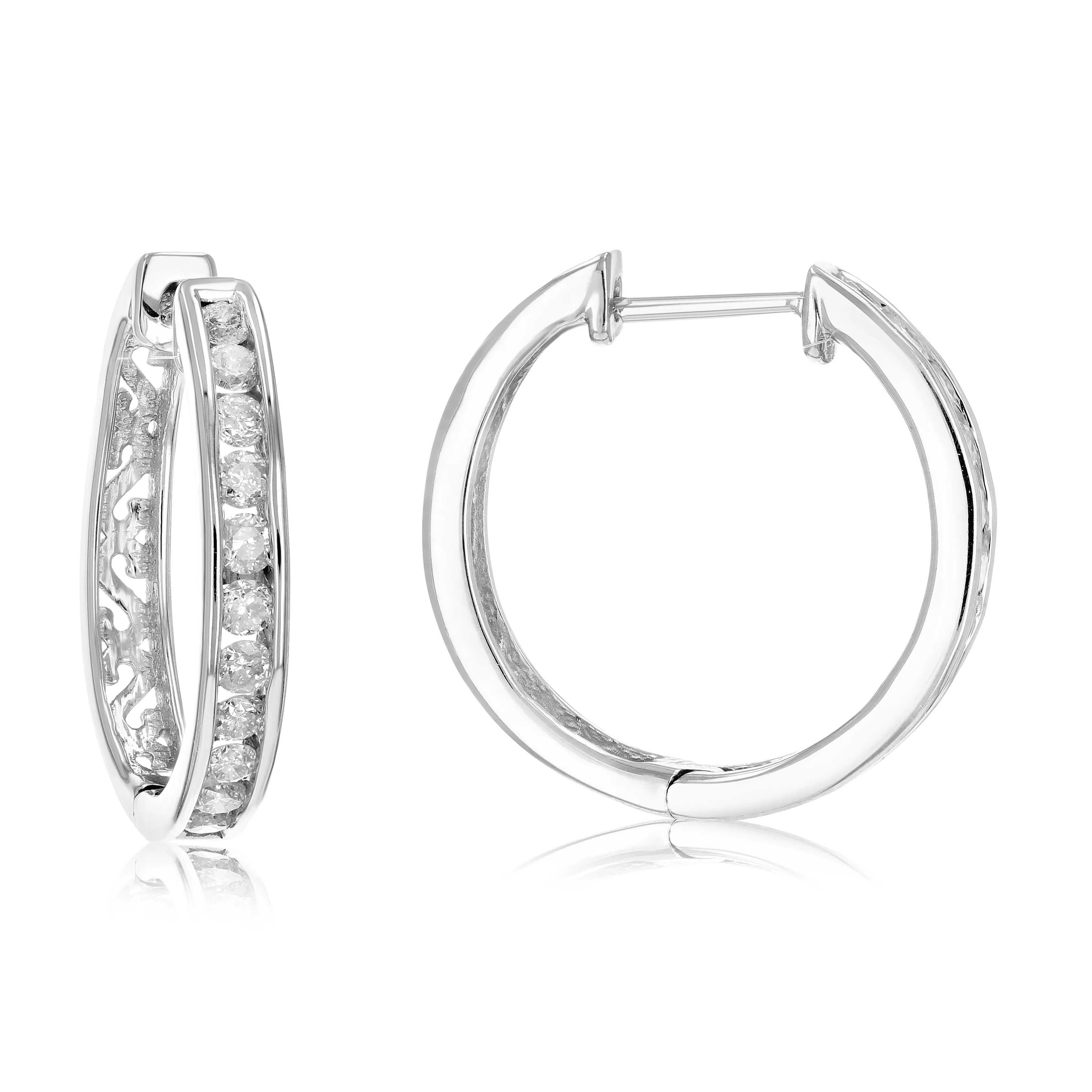 1/2 cttw Diamond Channel Hoop Earrings in .925 Sterling Silver