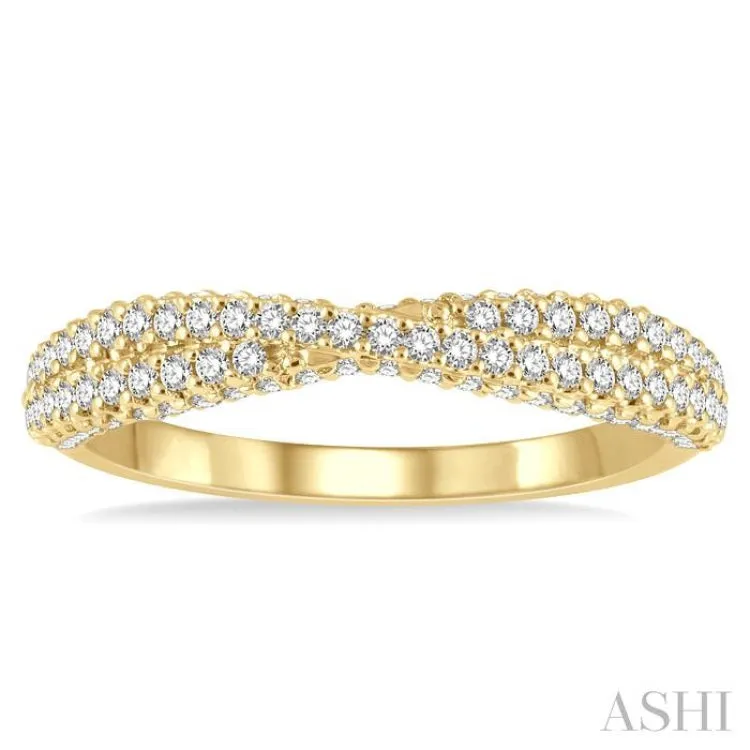 1/2 ctw Split Crisscross Shank Round Cut Diamond Stackable Fashion Band in 14K Yellow Gold