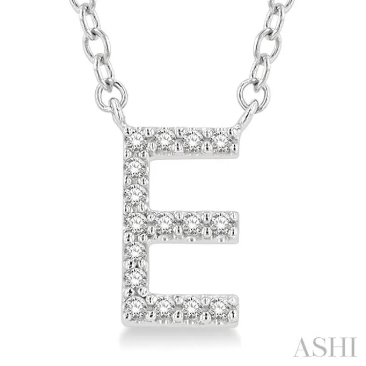 1/20 Ctw Initial 'E' Round Cut Diamond Pendant With Chain in 14K White Gold