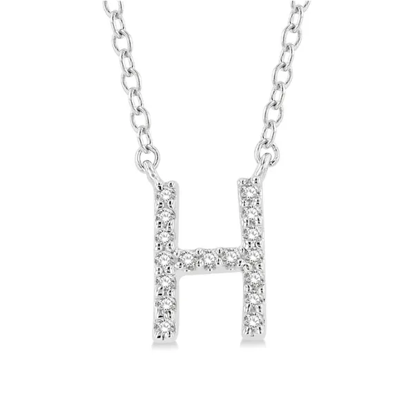 1/20 ctw Initial 'H' Round Cut Diamond Pendant With Chain in 10K White Gold