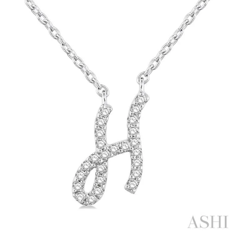 1/20 Ctw Initial 'H' Round cut Diamond Pendant With Chain in 10K White Gold