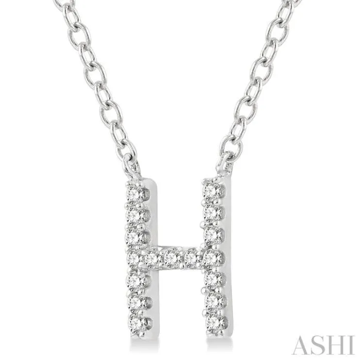 1/20 Ctw Initial 'H' Round Cut Diamond Pendant With Chain in 14K White Gold