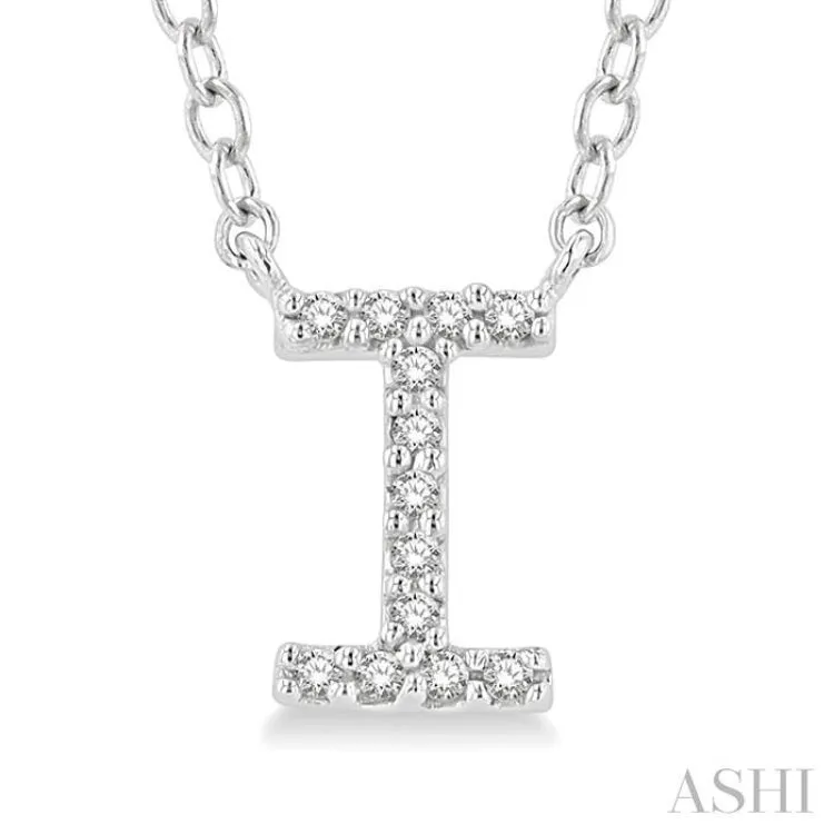 1/20 Ctw Initial 'I' Round Cut Diamond Pendant With Chain in 14K White Gold