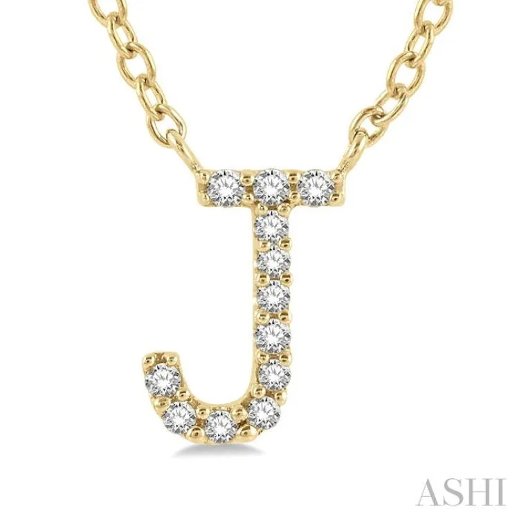 1/20 Ctw Initial 'J' Round Cut Diamond Pendant With Chain in 14K Yellow Gold