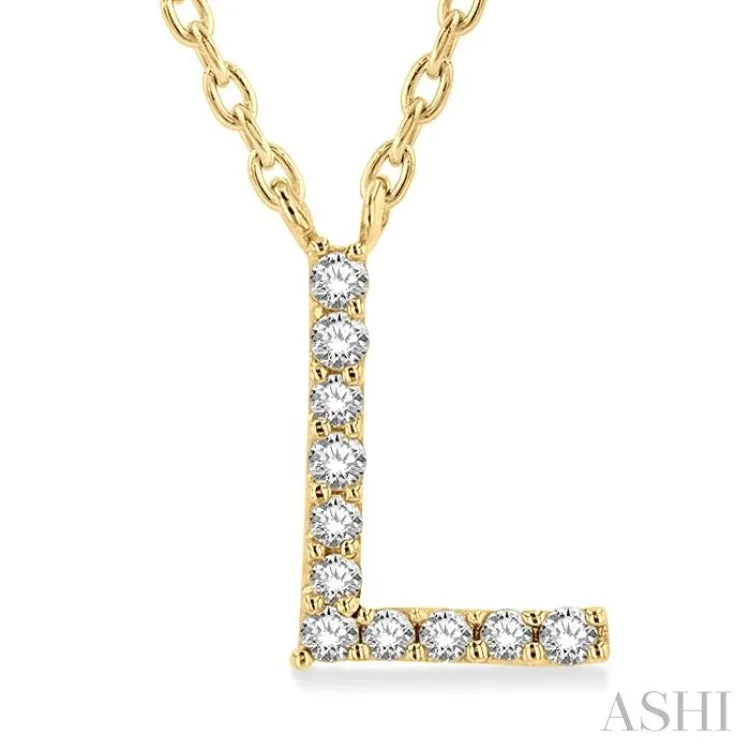 1/20 Ctw Initial 'L' Round Cut Diamond Pendant With Chain in 14K Yellow Gold