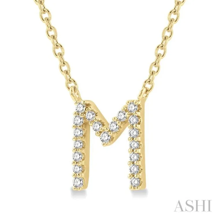 1/20 Ctw Initial 'M' Round Cut Diamond Pendant With Chain in 14K Yellow Gold