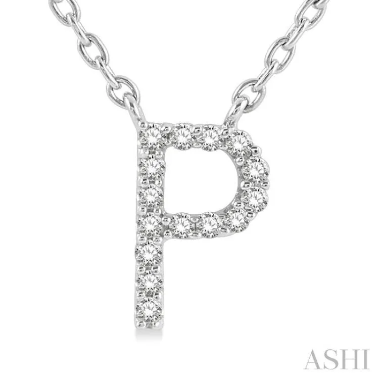 1/20 Ctw Initial 'P' Round Cut Diamond Pendant With Chain in 14K White Gold