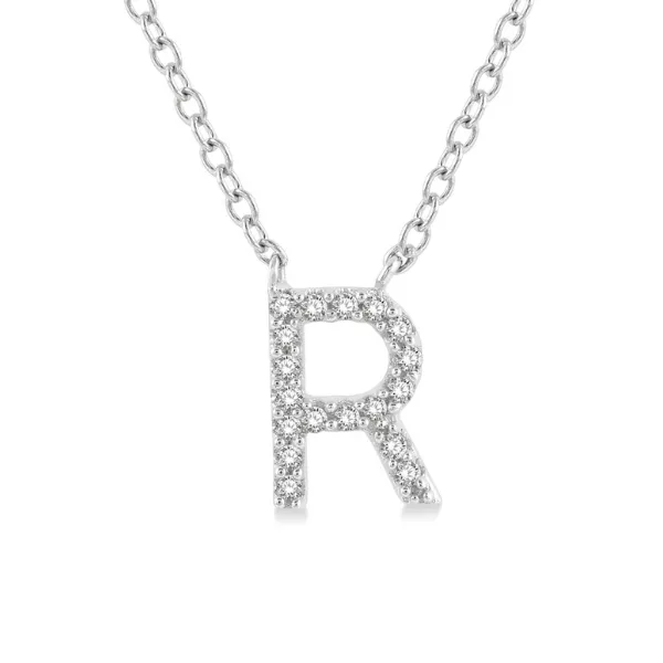 1/20 ctw Initial 'R' Round Cut Diamond Pendant With Chain in 10K White Gold