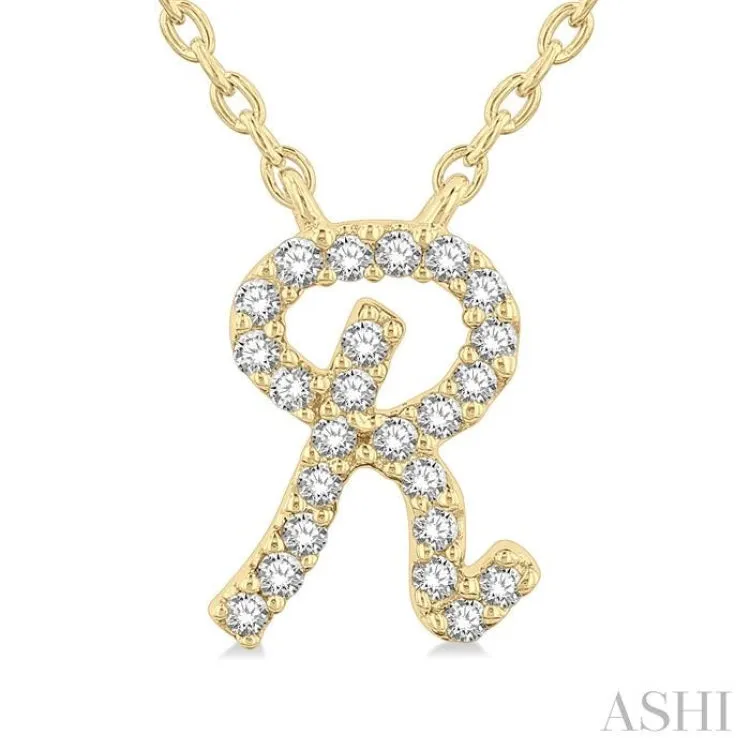 1/20 Ctw Initial 'R' Round cut Diamond Pendant With Chain in 10K Yellow Gold