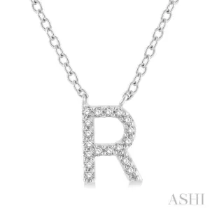 1/20 Ctw Initial 'R' Round Cut Diamond Pendant With Chain in 14K White Gold