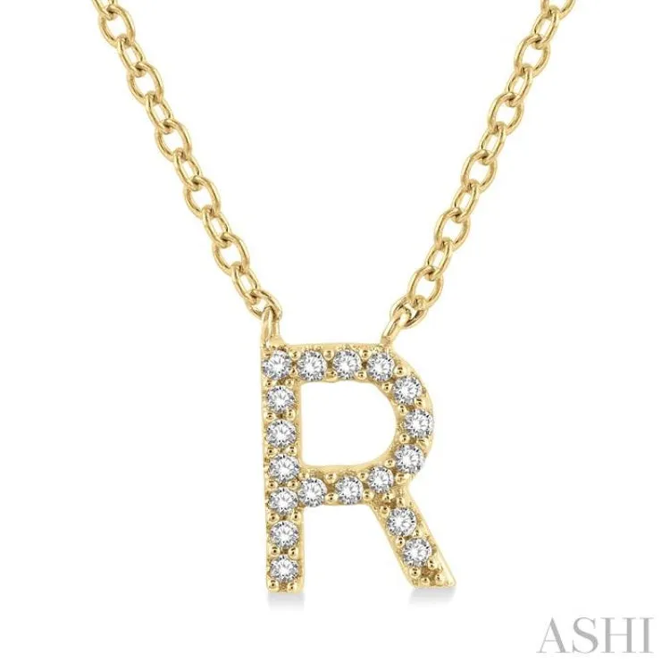 1/20 Ctw Initial 'R' Round Cut Diamond Pendant With Chain in 14K Yellow Gold