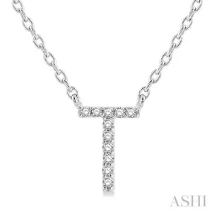 1/20 Ctw Initial 'T' Round Cut Diamond Pendant With Chain in 14K White Gold