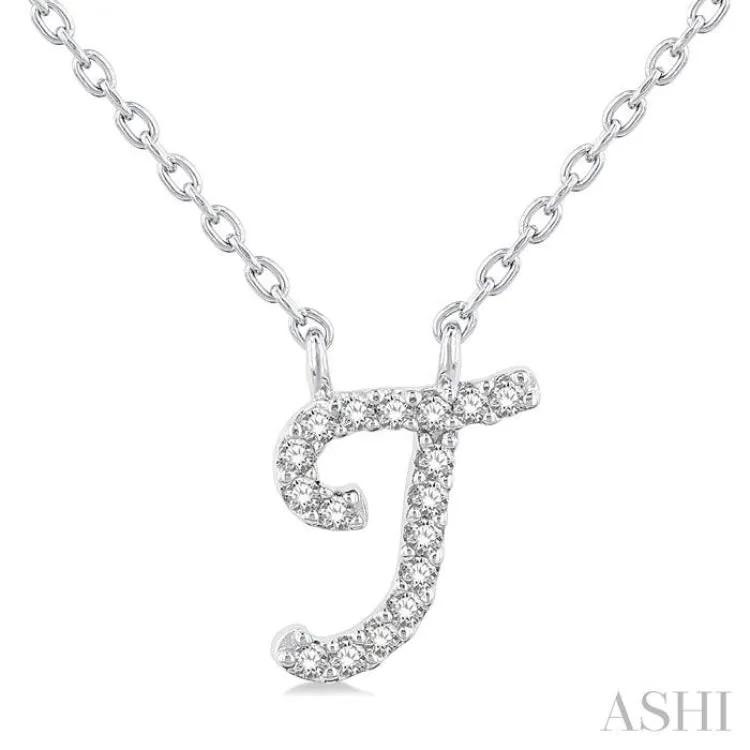 1/20 Ctw Initial 'T' Round cut Diamond Pendant With Chain in 14K White Gold