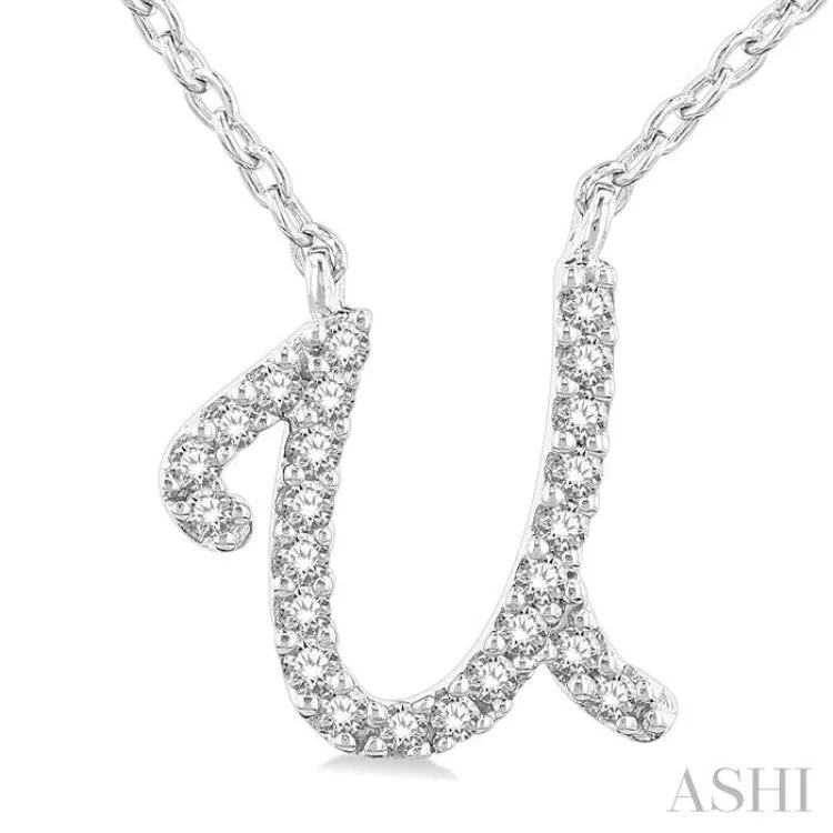 1/20 Ctw Initial 'U' Round cut Diamond Pendant With Chain in 14K White Gold