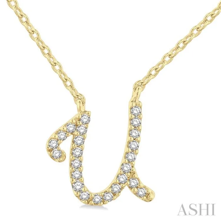 1/20 Ctw Initial 'U' Round cut Diamond Pendant With Chain in 14K Yellow Gold