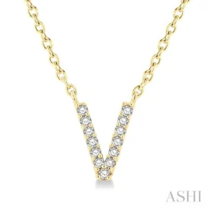 1/20 Ctw Initial 'V' Round Cut Diamond Pendant With Chain in 14K Yellow Gold