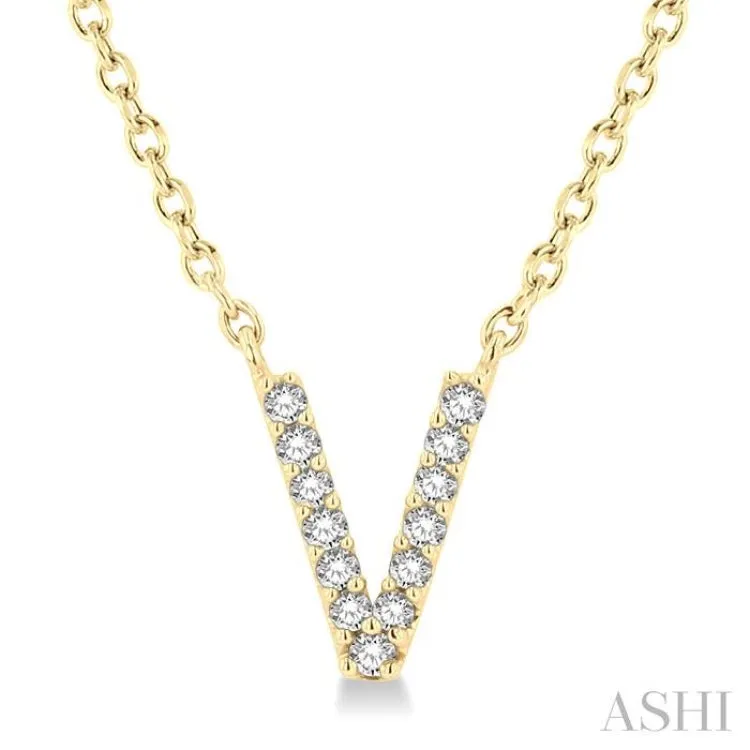 1/20 ctw Initial 'V' Round Cut Diamond Pendant With Chain in 14K Yellow Gold