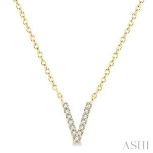 1/20 ctw Initial 'V' Round Cut Diamond Pendant With Chain in 14K Yellow Gold