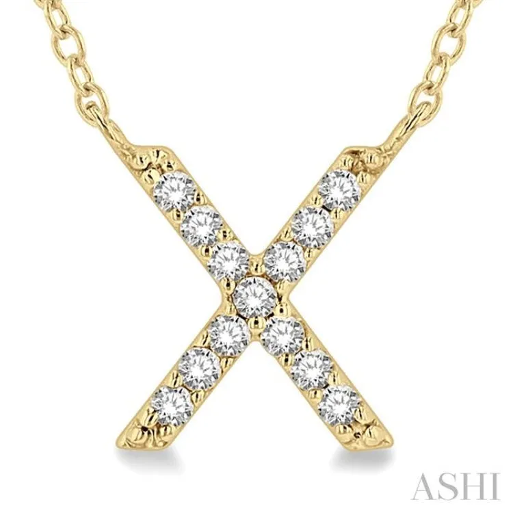 1/20 Ctw Initial 'X' Round Cut Diamond Pendant With Chain in 14K Yellow Gold