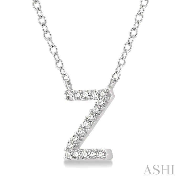 1/20 Ctw Initial 'Z' Round Cut Diamond Pendant With Chain in 14K White Gold