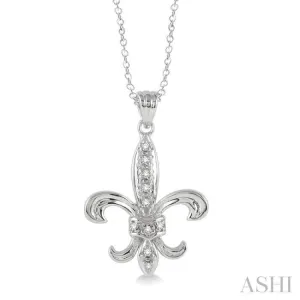 1/20 Ctw Single Cut Diamond Fleur De Lis Pendant in Sterling Silver with Chain