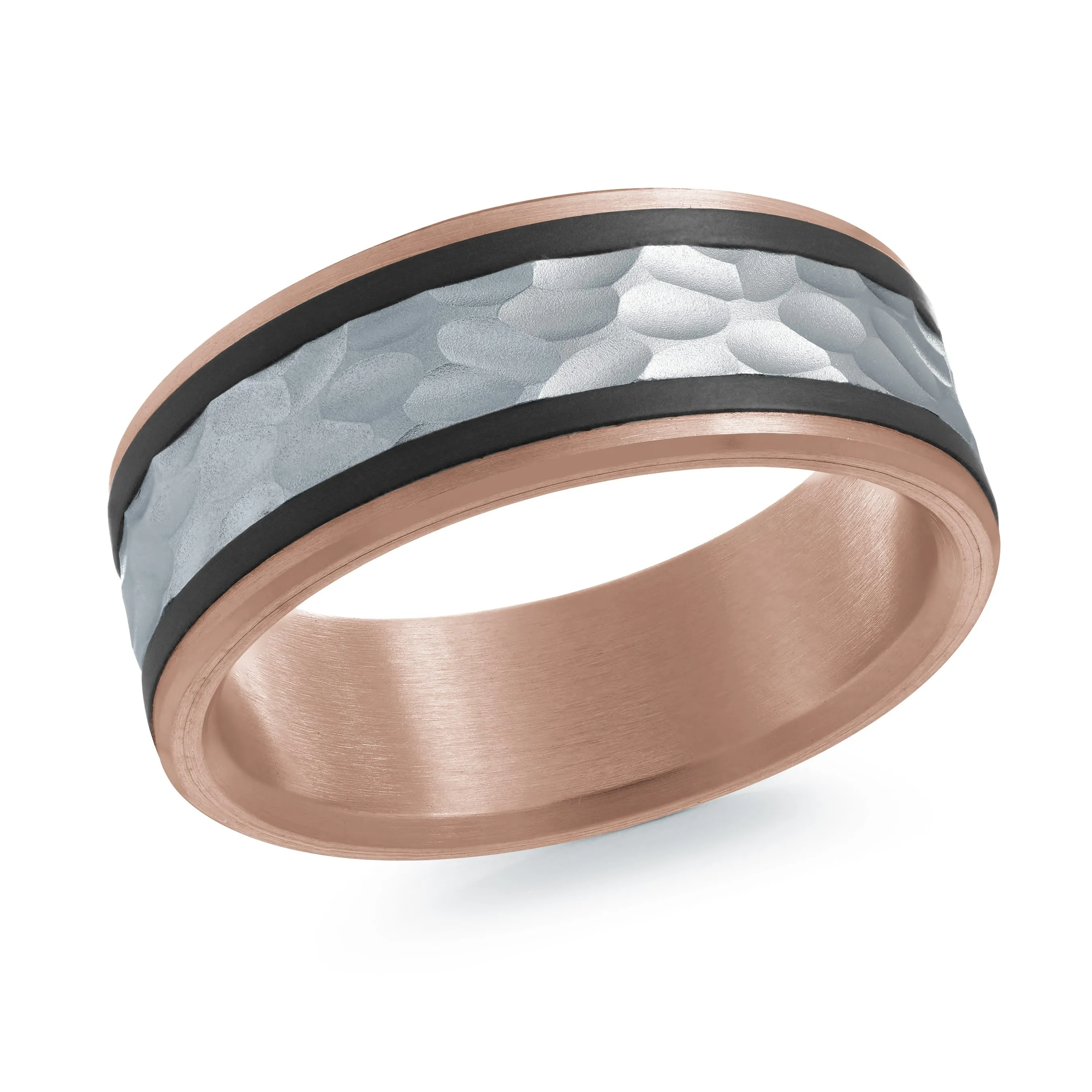 14K Rose Gold with Carbon Fiber and 14K White Gold Ring from the Noir Collection by Malo - MRDA-151-8PBW