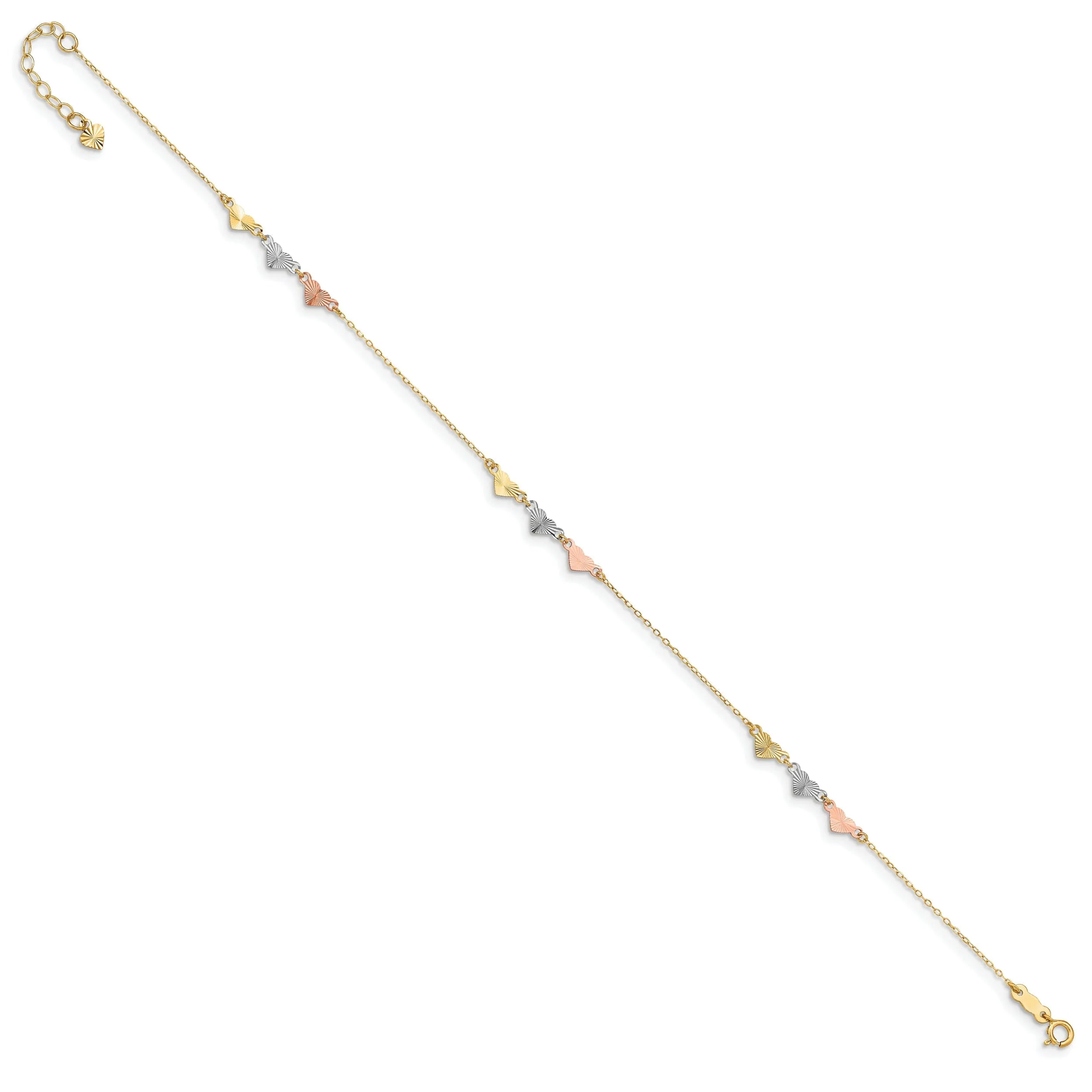 14k Tri-Color Adjustable Heart Anklet