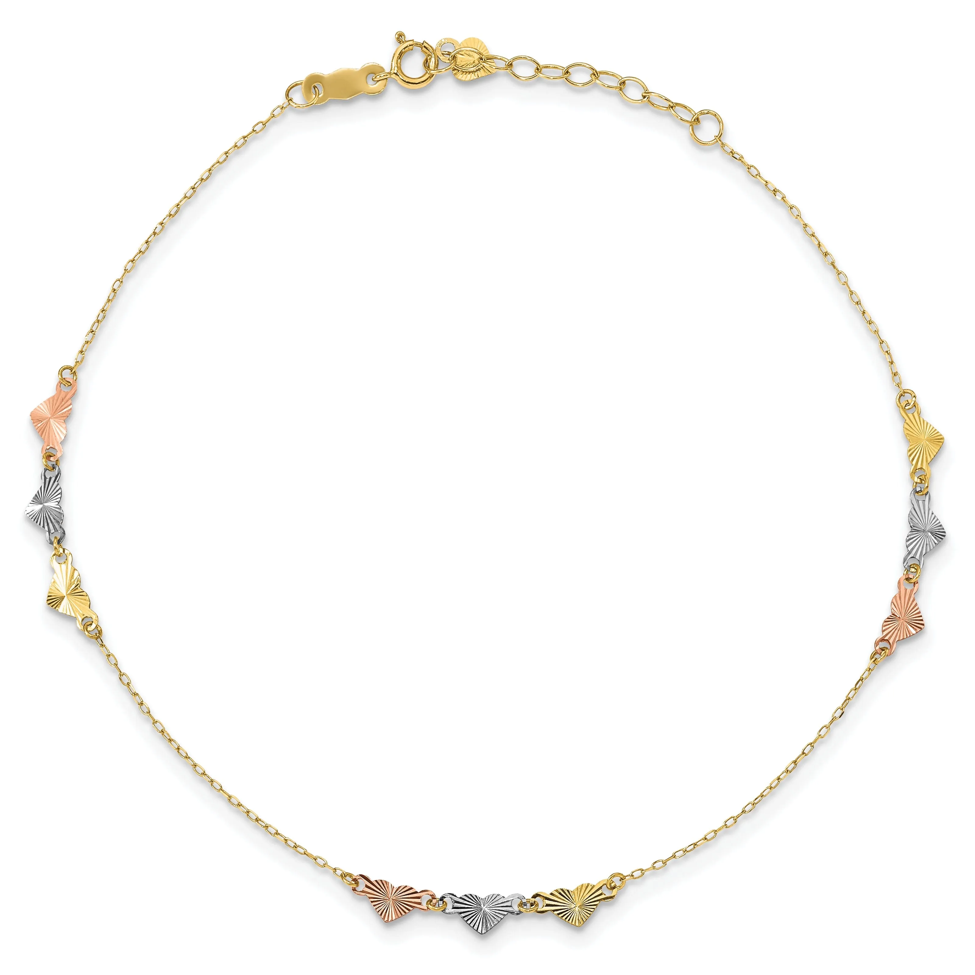 14k Tri-Color Adjustable Heart Anklet