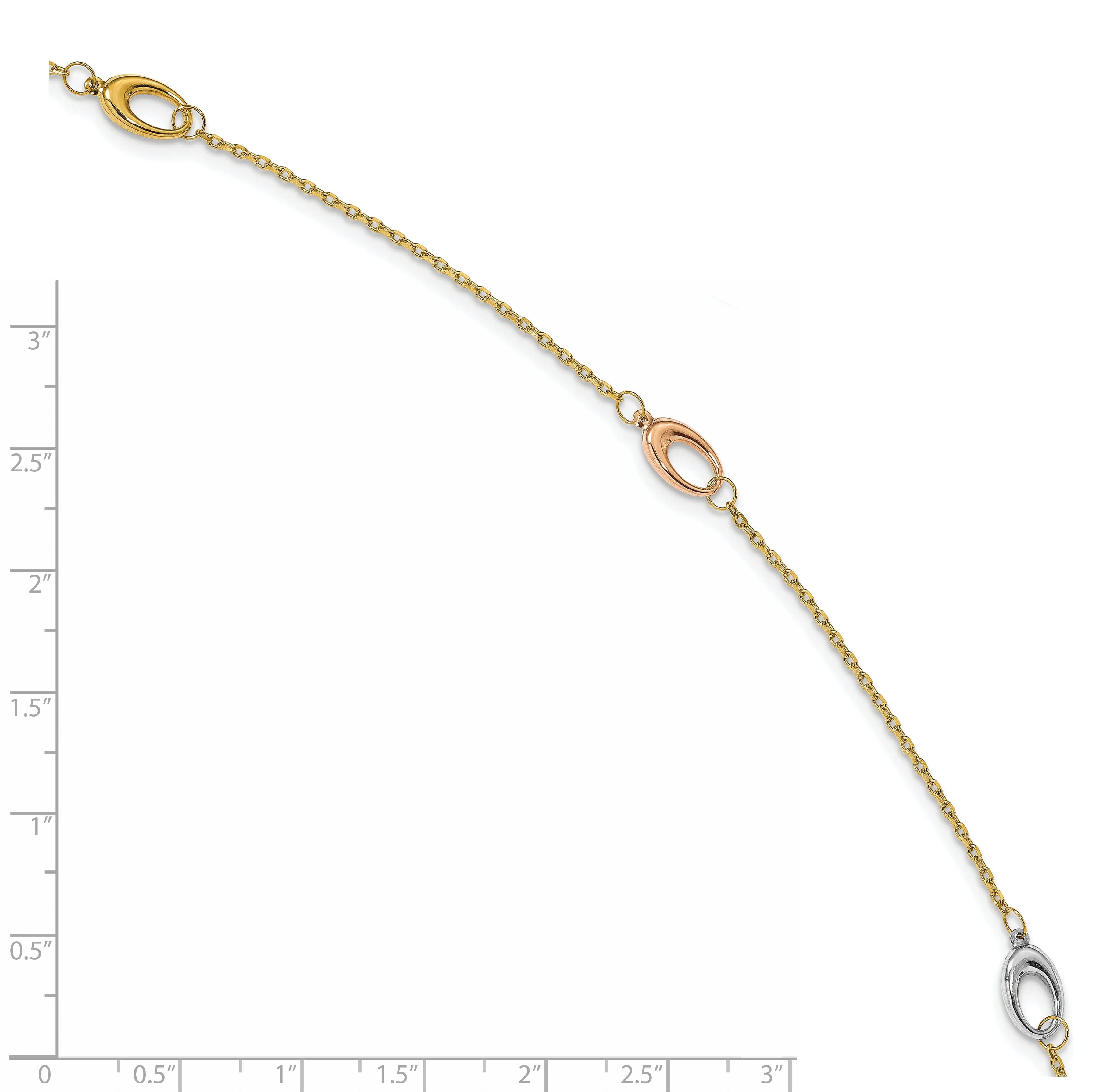 14k Tri Color Gold Polished Anklet