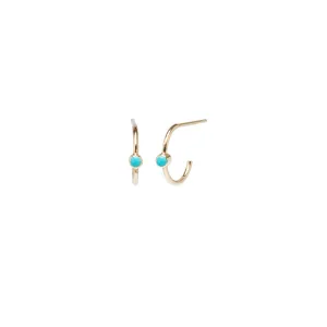 14k Turquoise Bezel Thin Huggie Hoops