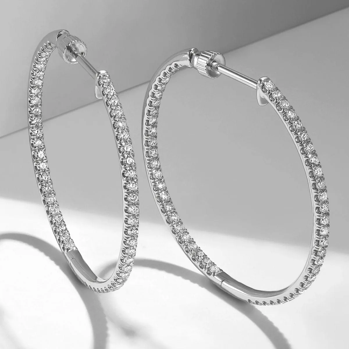 14K White Gold French Pavé 30mm Round Inside Out Diamond Hoop Earrings - EG13466W45JJ