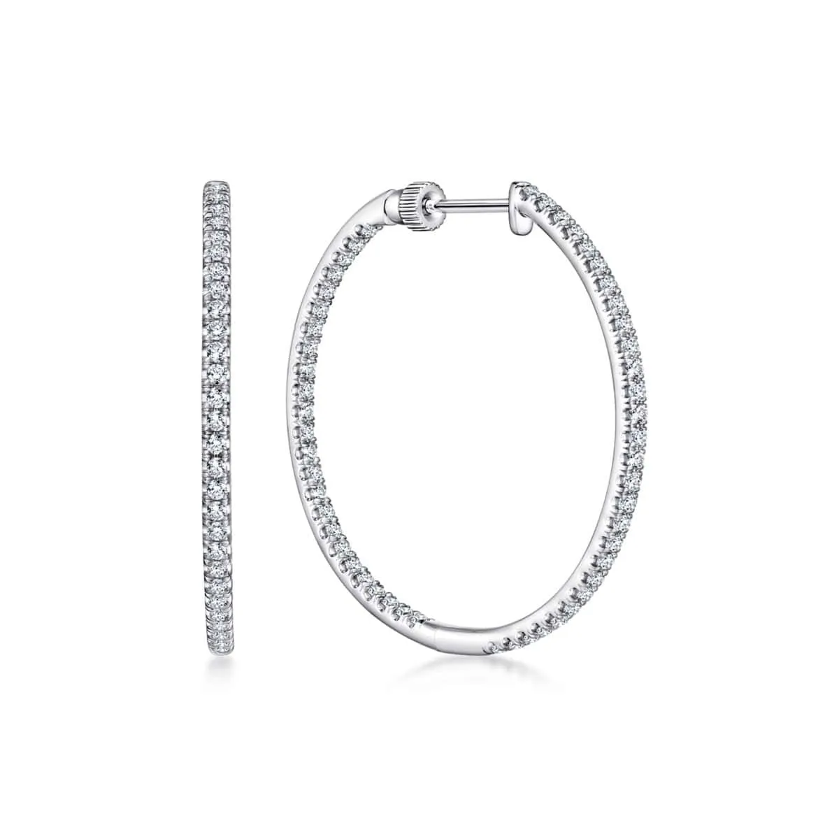 14K White Gold French Pavé 30mm Round Inside Out Diamond Hoop Earrings - EG13466W45JJ