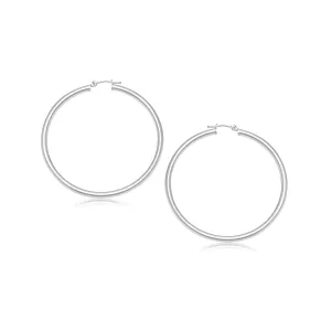 14k White Gold Polished Hoop Earrings (25 mm) Weight 1.9 grams