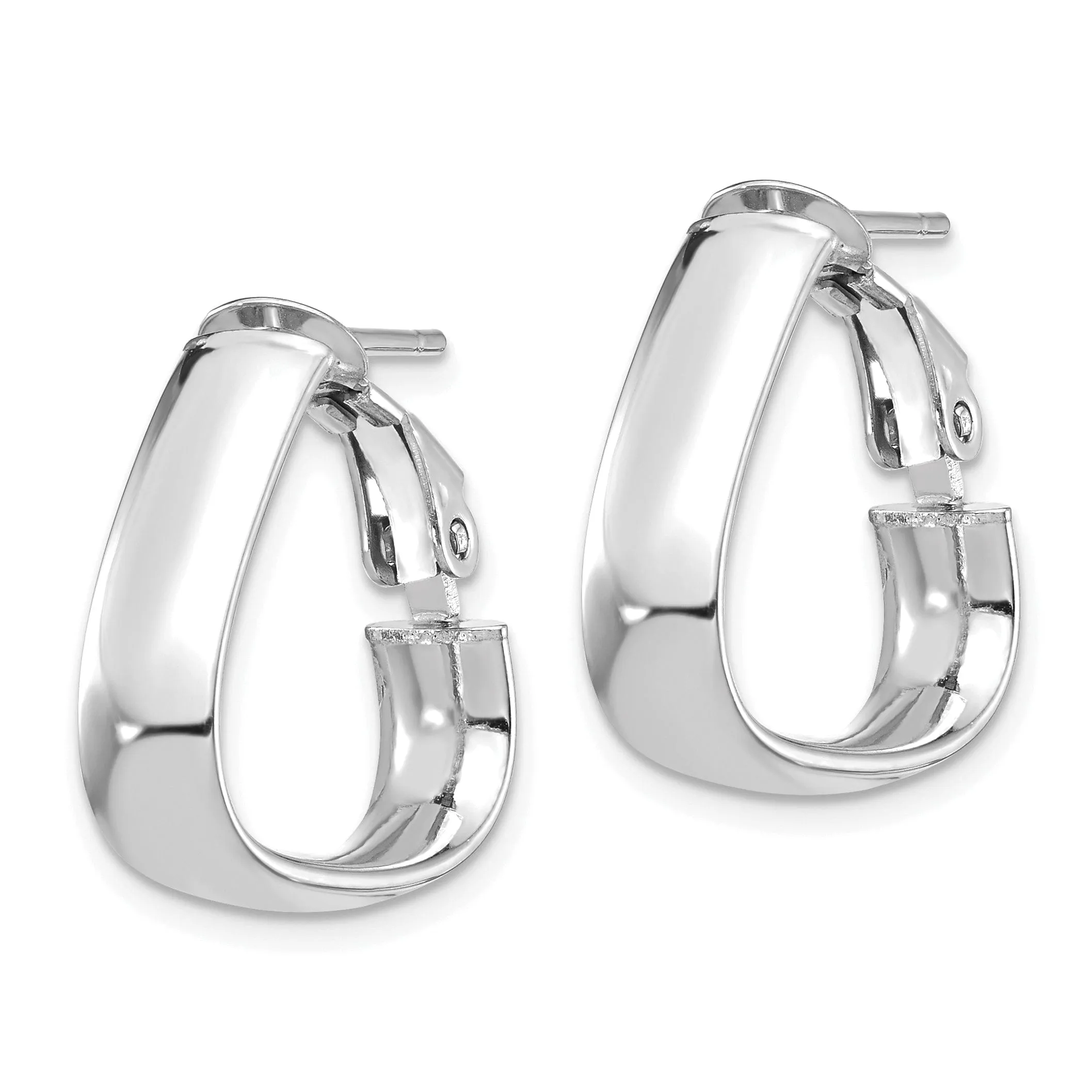 14k White Gold Triangle Omega Hoop Earrings