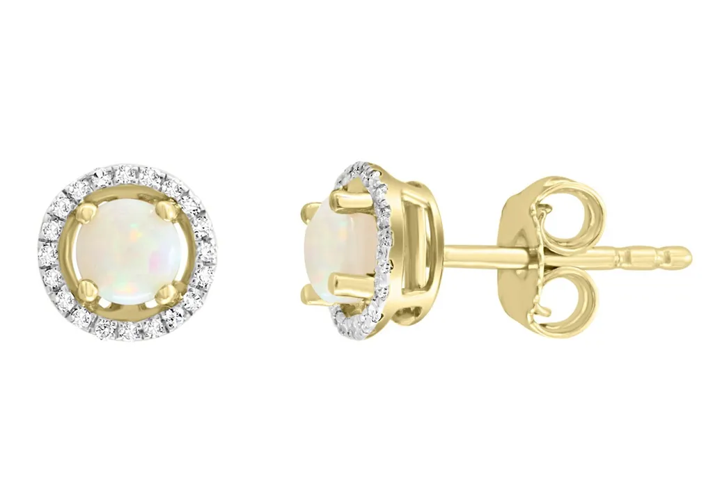 14K Yellow Gold 0.60ctw Australian Opal & Diamond Halo Stud Earrings