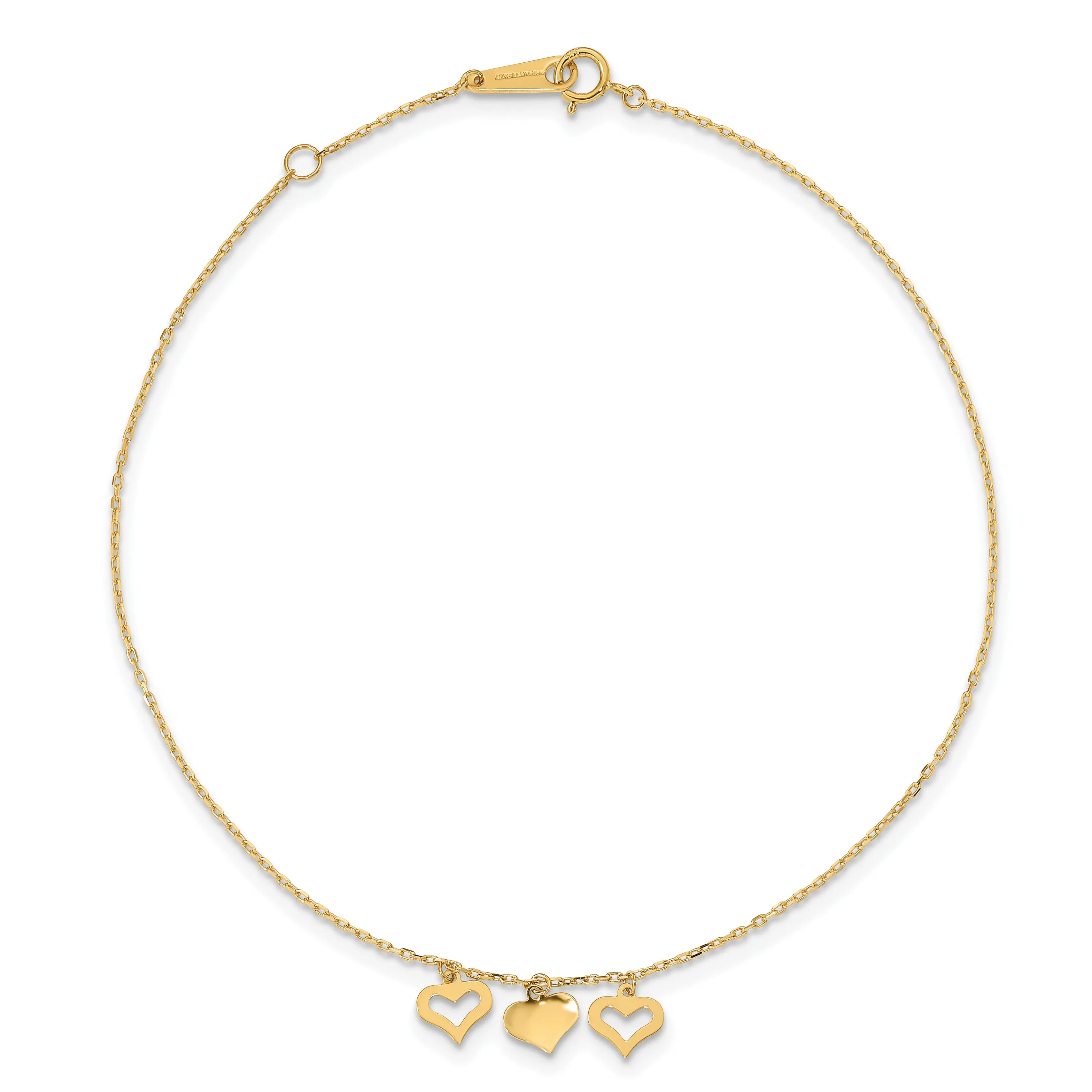 14k Yellow Gold 3 Hearts Anklet