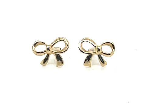 14K Yellow Gold Bow Stud Kid's Earrings