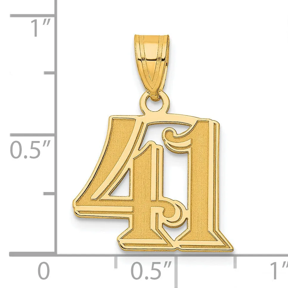 14k Yellow Gold Polished Etched Finish Number 41 Charm Pendant