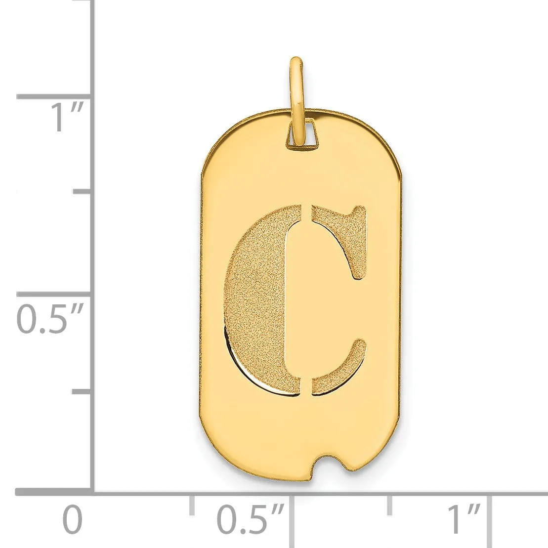 14k Yellow Gold Polished Finish Block Letter C Initial Design Dog Tag Charm Pendant