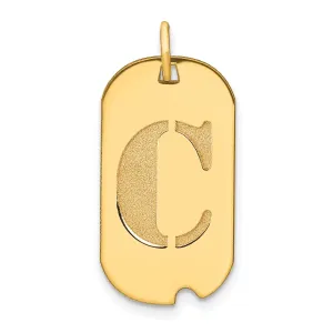 14k Yellow Gold Polished Finish Block Letter C Initial Design Dog Tag Charm Pendant