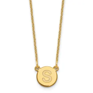 14k Yellow Gold Tiny Circle Block Letter T Initial Pendant and Necklace