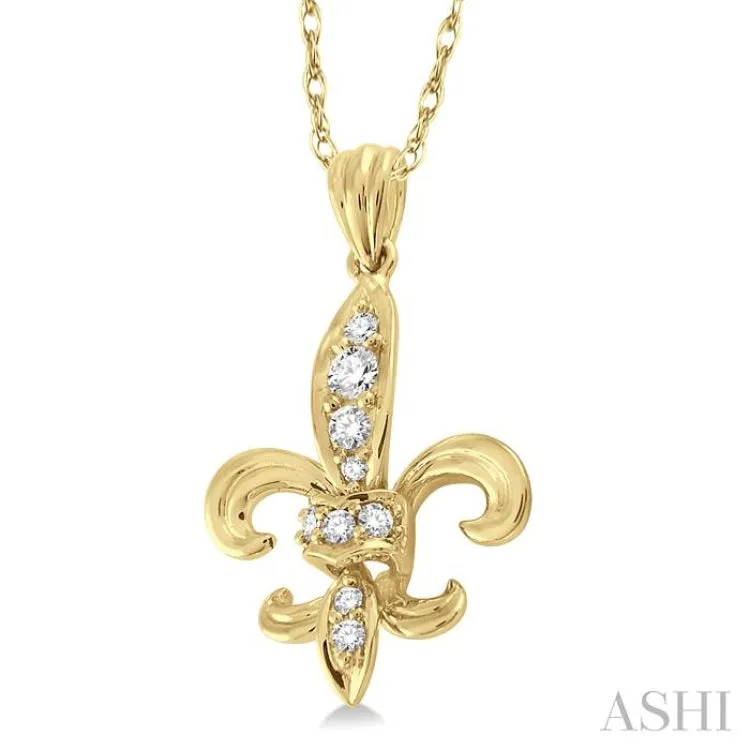 1/6 Ctw Round Cut Diamond Fleur De Lis Pendant in 14K Yellow Gold with Chain