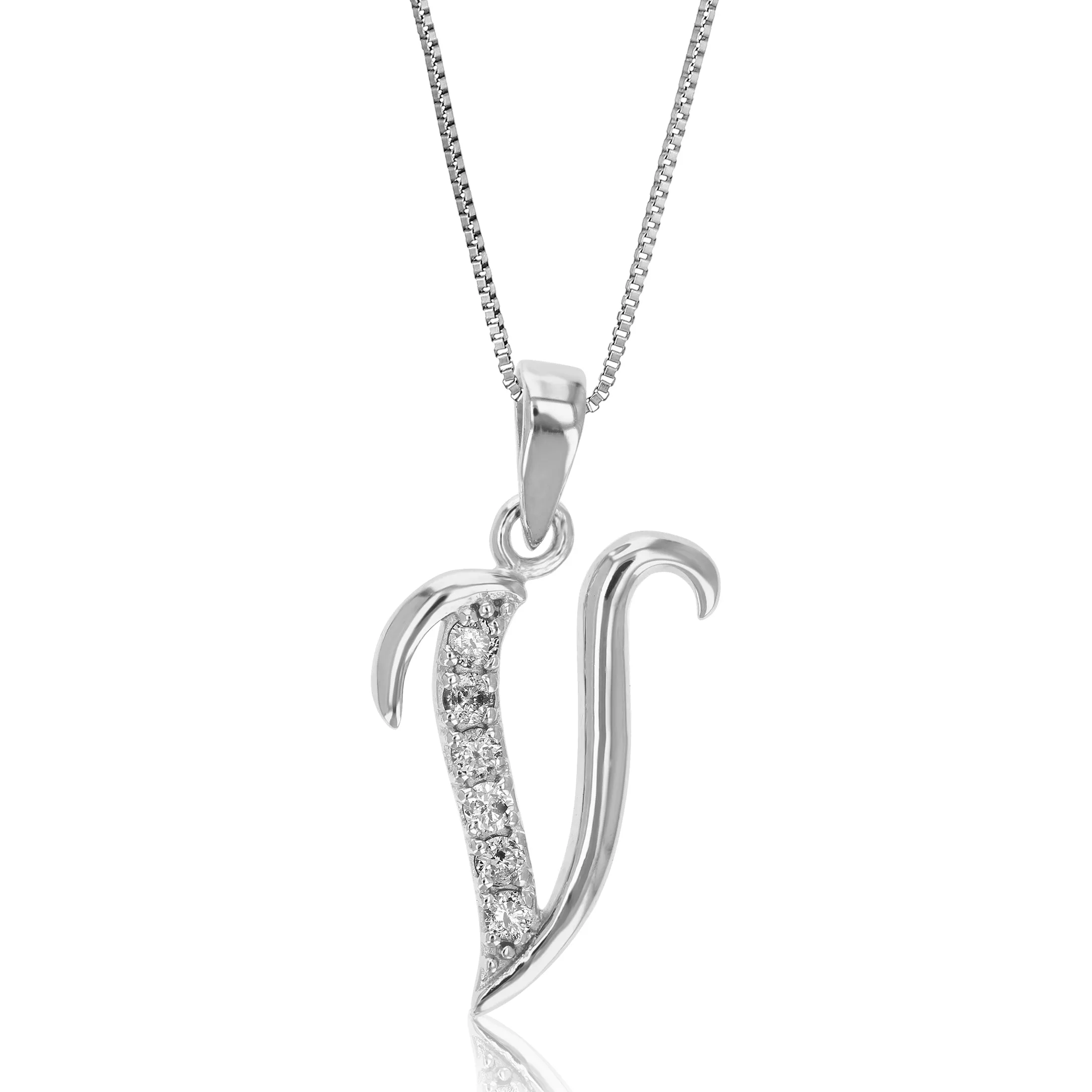 1/8 cttw Diamond Alphabet Pendant Necklace in Silver