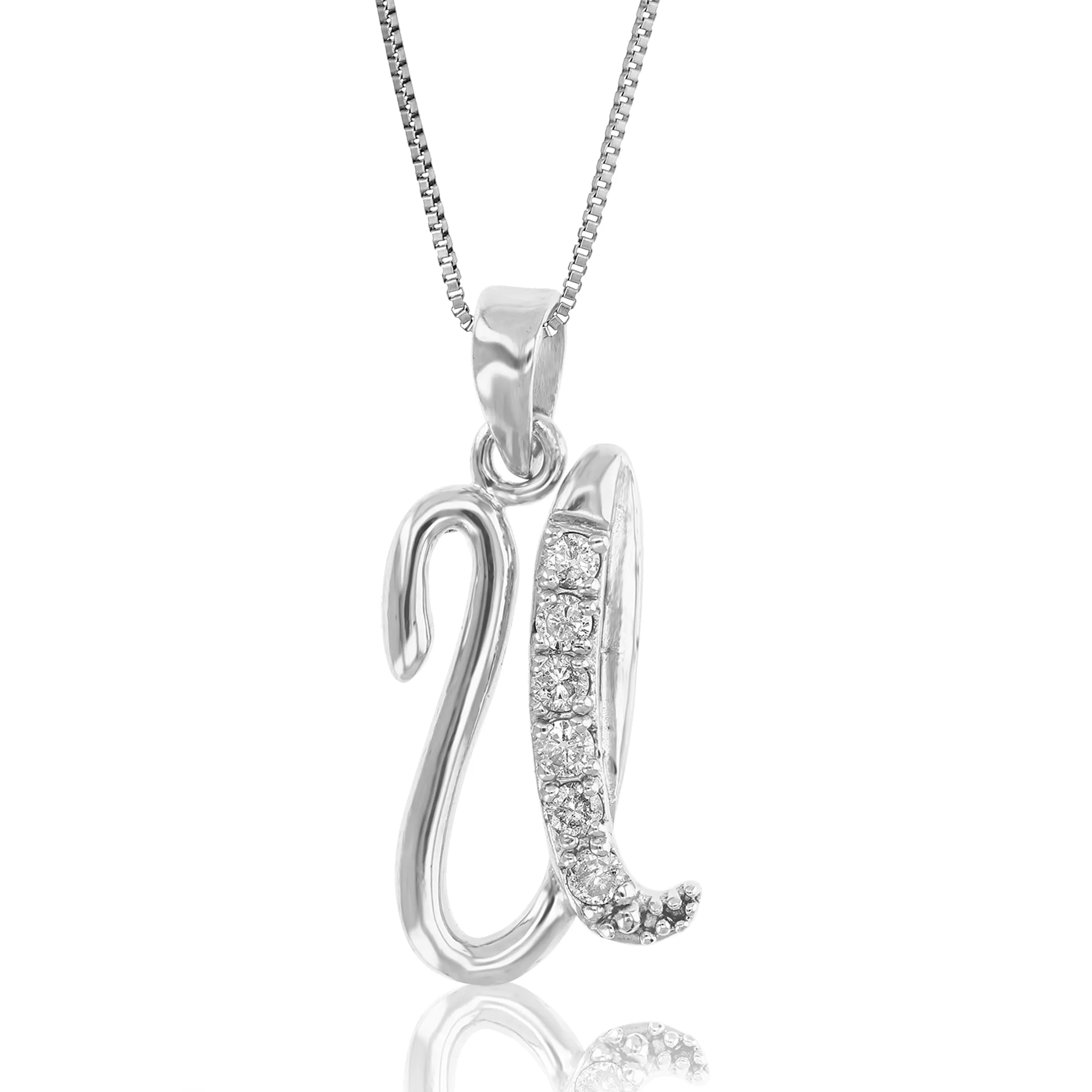 1/8 cttw Diamond Alphabet Pendant Necklace in Silver