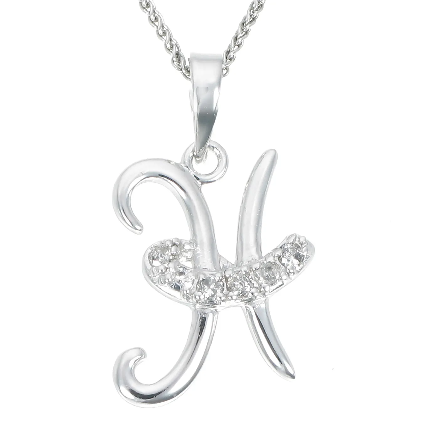 1/8 cttw Diamond Alphabet Pendant Necklace in Silver